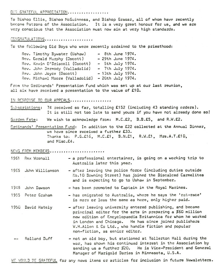 Hugonian Association Newsletter 1974 page 2