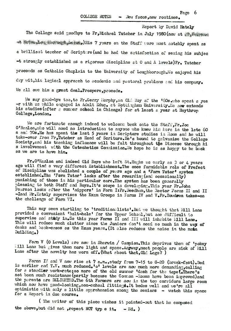 Hugonian Association Summer Circular 1980 page 6