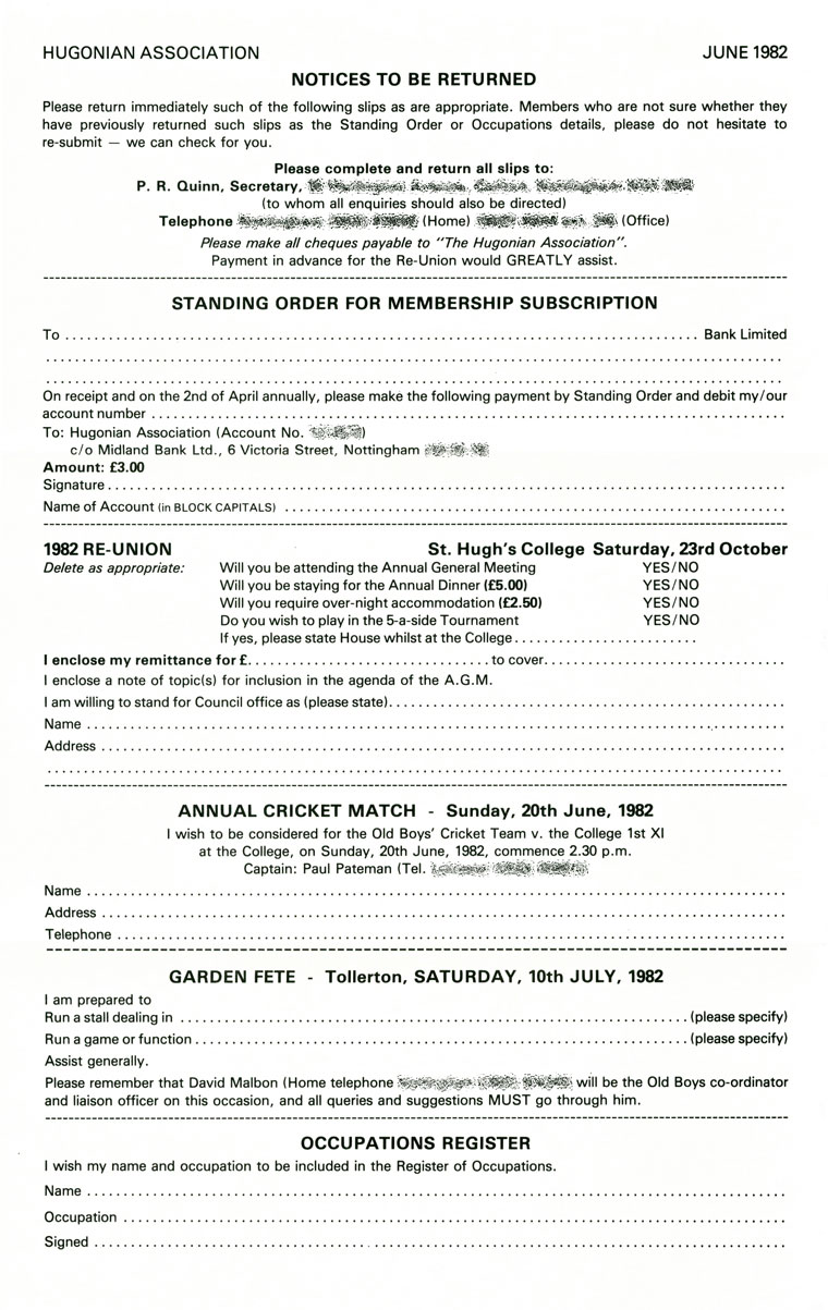Hugonian Association Reports & Directory 1982 slips