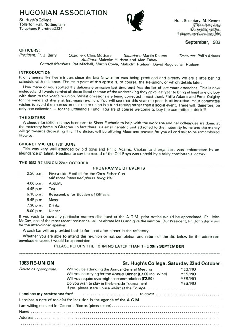 Hugonian Association Newsletter 1983 page 3