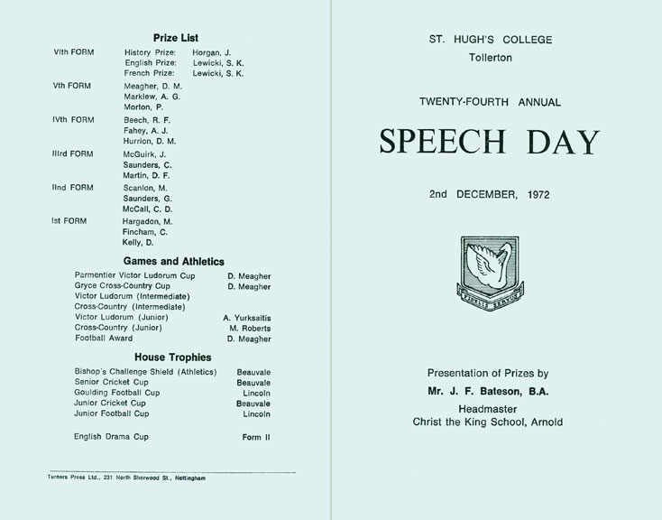 Speechday 1972 programme