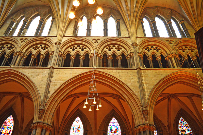 A nave bay, view of the triforium and clerestory